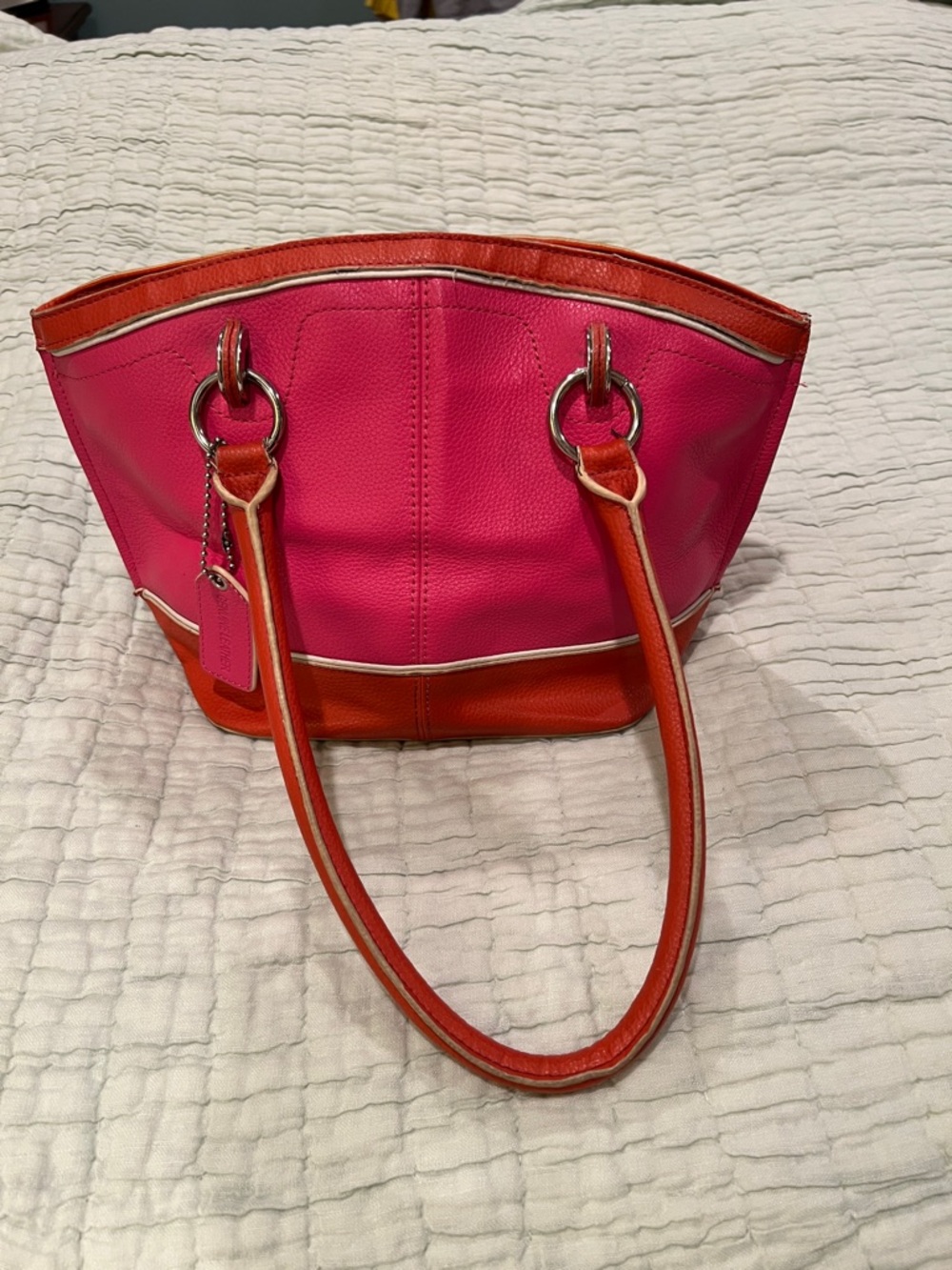 Naturalizer Pink and Orange Leather Shoulder Tote